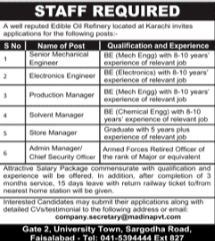 Career Opportunities at a Reputed Edible Oil Refinery in Karachi